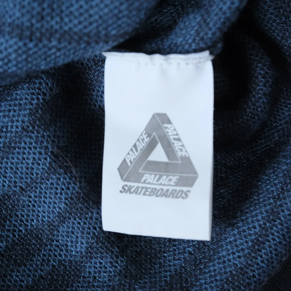 Palace Rep Knit Sweater Mens Indigo Blue Striped Distressed Streetwear M Vintage